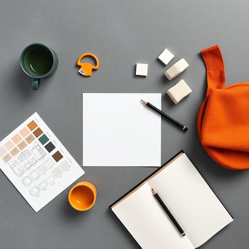 Strumenti di branding disposti su una scrivania slate: campioni Pantone, wireframe e taccuino
